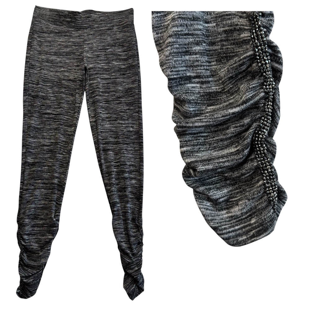 Juicy Couture Black Grey Marled Beaded Ruched Leggings Pants Size S #242